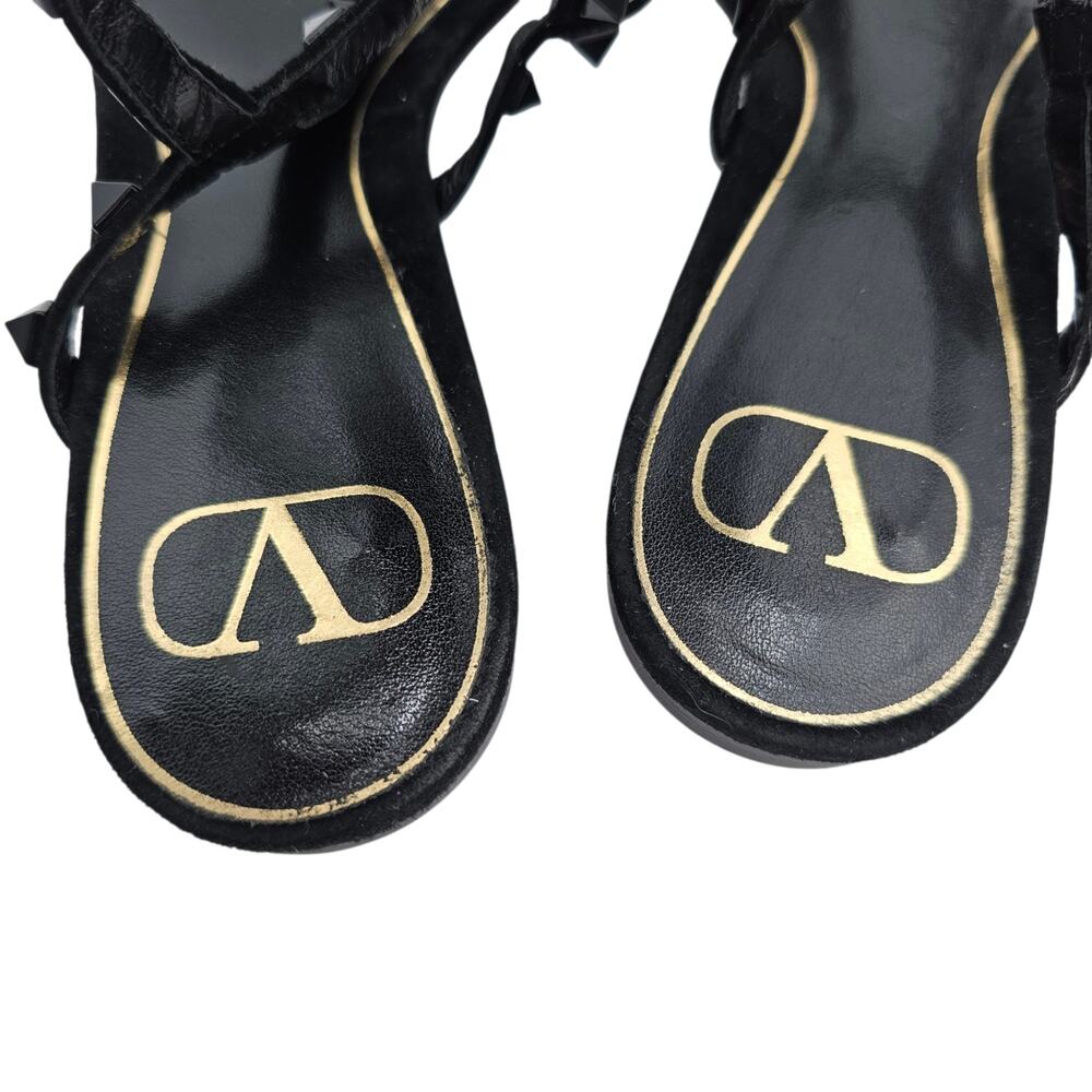 Valentino Garavani Rockstud Gladiator Flat Sandal Black Suede Size 37.5 US 7.5 - Picture 8 of 12